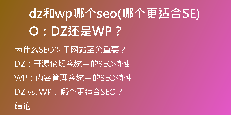 dz和wp哪個seo(哪個更適合SEO：DZ還是WP？)
