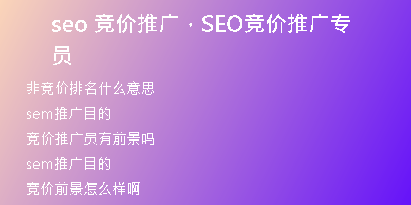 seo 競(jìng)價(jià)推廣，SEO競(jìng)價(jià)推廣專員
