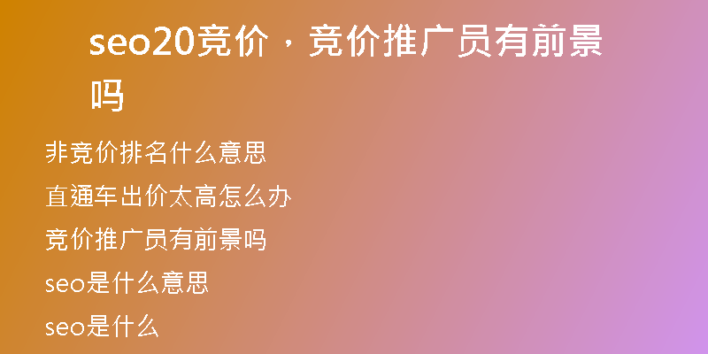 seo20競價，競價推廣員有前景嗎
