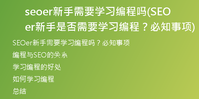 seoer新手需要學習編程嗎(SEOer新手是否需要學習編程？必知事項)