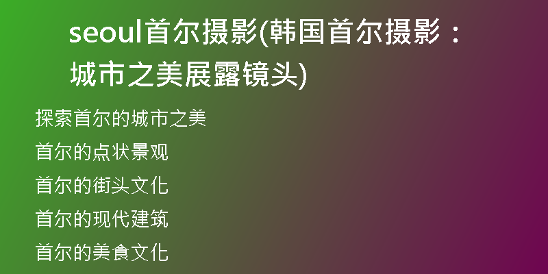 seoul首爾攝影(韓國(guó)首爾攝影：城市之美展露鏡頭)