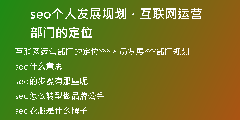 seo個人發(fā)展規(guī)劃，互聯(lián)網(wǎng)運(yùn)營部門的定位