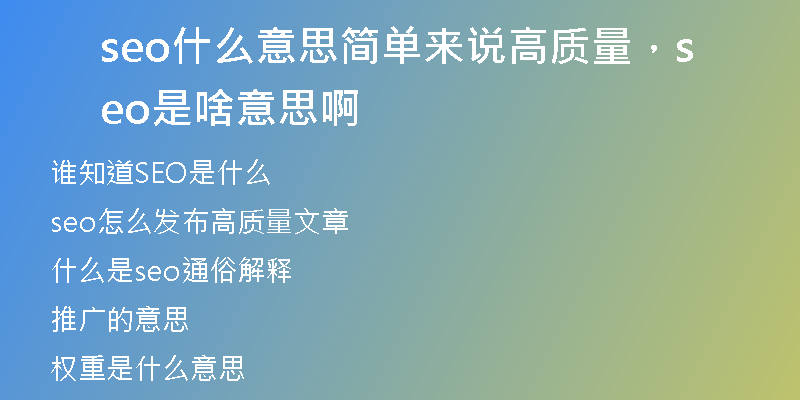 seo什么意思簡單來說高質(zhì)量，seo是啥意思啊
