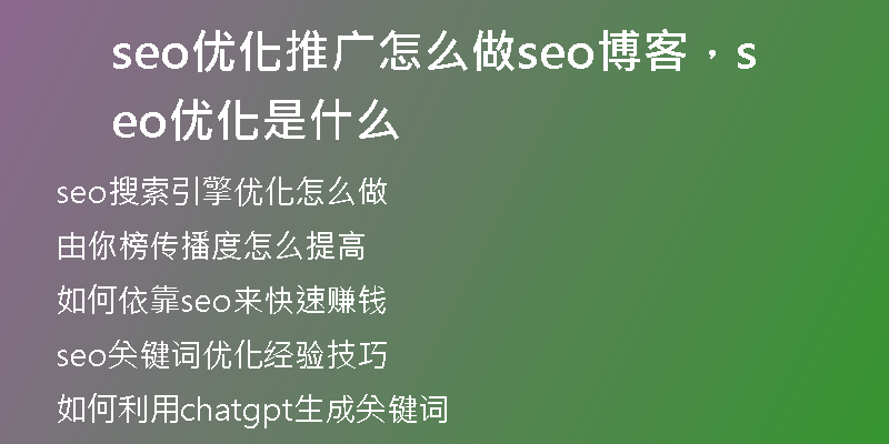 seo優(yōu)化推廣怎么做seo博客,seo 優(yōu)化是什么