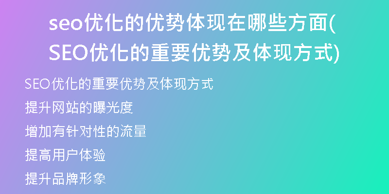 seo優(yōu)化的優(yōu)勢(shì)體現(xiàn)在哪些方面(SEO優(yōu)化的重要優(yōu)勢(shì)及體現(xiàn)方式)