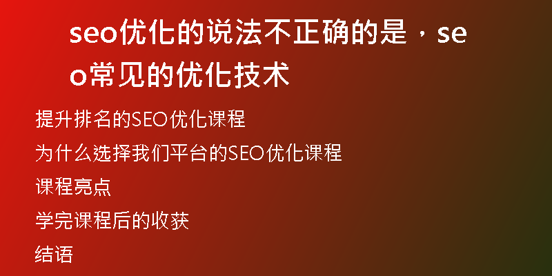 seo優(yōu)化的說法不正確的是，seo常見的優(yōu)化技術(shù)