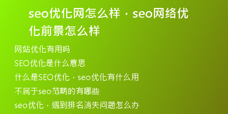 seo優(yōu)化網(wǎng)怎么樣，seo網(wǎng)絡優(yōu)化前景怎么樣
