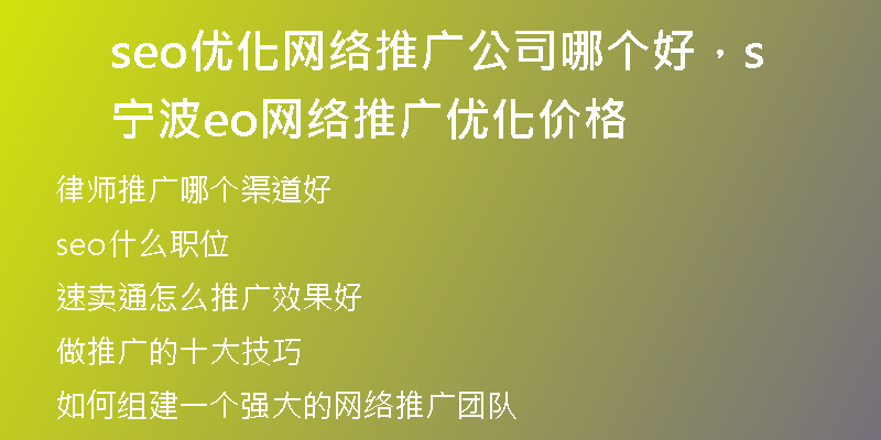 seo優(yōu)化網(wǎng)絡(luò)推廣公司哪個好，寧波seo網(wǎng)絡(luò)推廣優(yōu)化價格