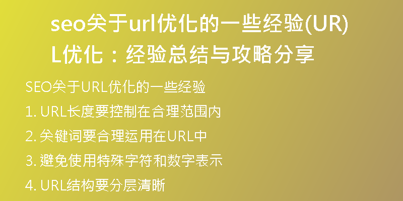seo關于url優(yōu)化的一些經(jīng)驗(URL優(yōu)化：經(jīng)驗總結與攻略分享)