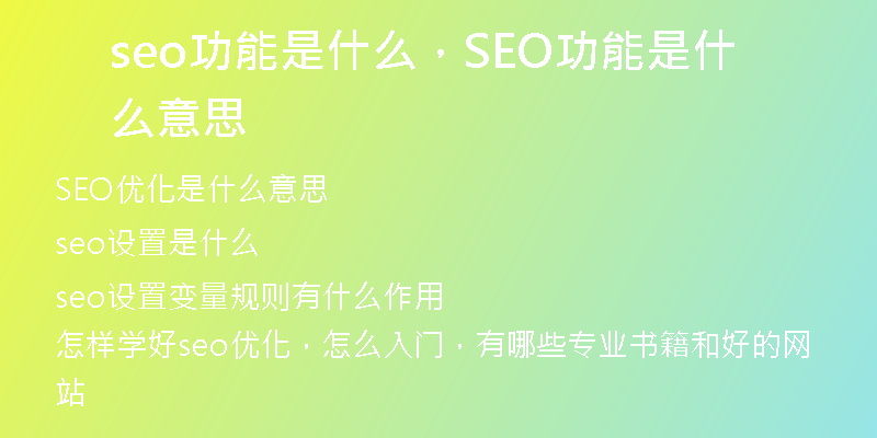 seo功能是什么，SEO功能是什么意思