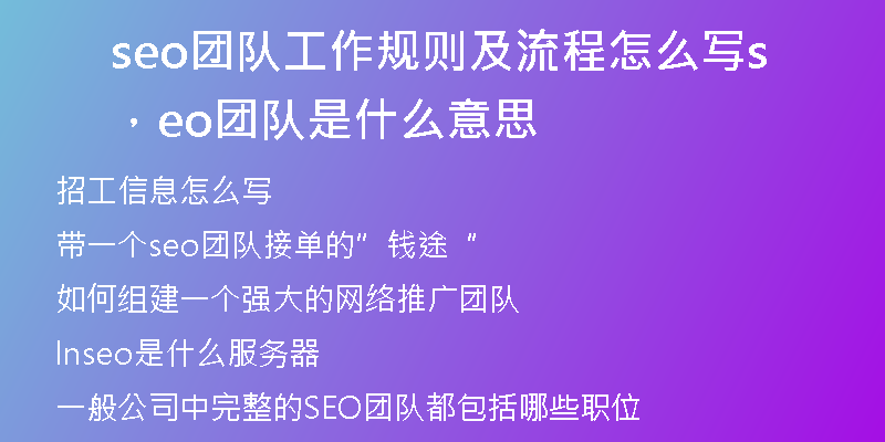 seo團(tuán)隊(duì)工作規(guī)則及流程怎么寫，seo團(tuán)隊(duì)是什么意思
