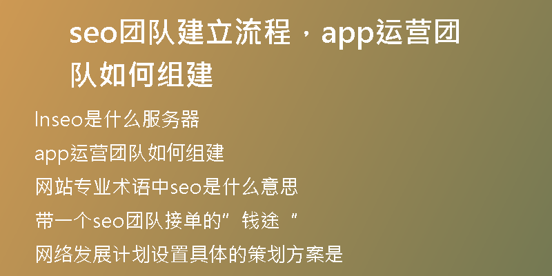 seo團(tuán)隊(duì)建立流程，app運(yùn)營團(tuán)隊(duì)如何組建
