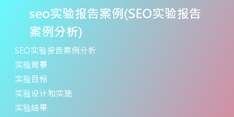 seo實驗報告案例(SEO實驗報告案例分析)