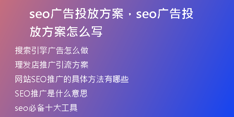 seo廣告投放方案，seo廣告投放方案怎么寫