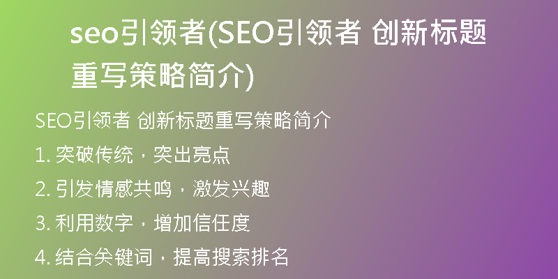 seo引領者(SEO引領者 創(chuàng)新標題重寫策略簡介)