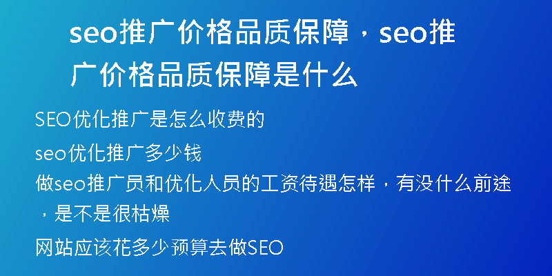 seo推廣價(jià)格品質(zhì)保障，seo推廣價(jià)格品質(zhì)保障是什么