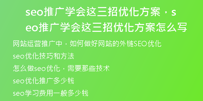 seo推廣學(xué)會(huì)這三招優(yōu)化方案，seo推廣學(xué)會(huì)這三招優(yōu)化方案怎么寫(xiě)