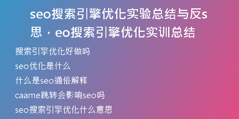 seo搜索引擎優(yōu)化實驗總結(jié)與反思，seo搜索引擎優(yōu)化實訓(xùn)總結(jié)