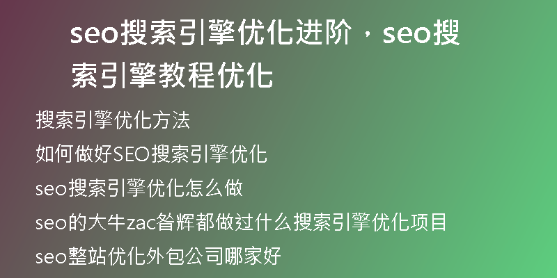 seo搜索引擎優(yōu)化進階，seo搜索引擎教程優(yōu)化