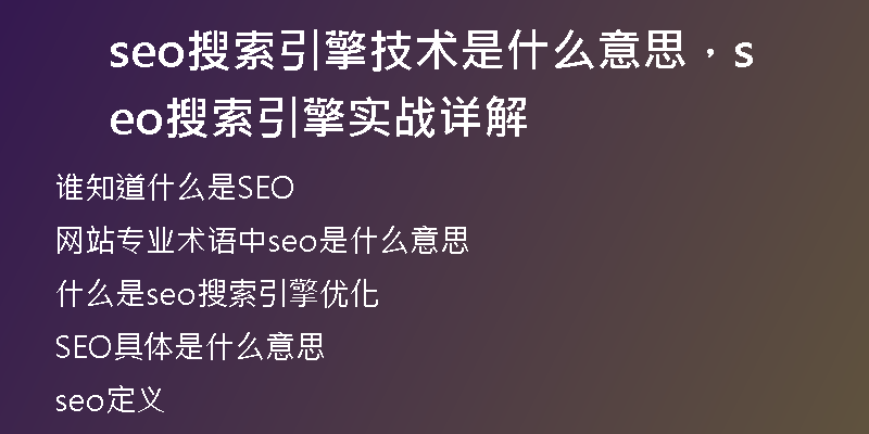 seo搜索引擎技術(shù)是什么意思，seo搜索引擎實(shí)戰(zhàn)詳解