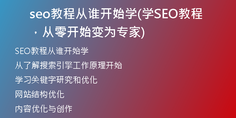 seo教程從誰開始學(xué)(學(xué)SEO教程，從零開始變?yōu)閷＜?