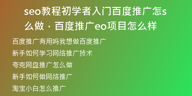 seo教程初學(xué)者入門百度推廣怎么做，百度推廣seo項(xiàng)目怎么樣