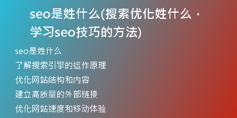 seo是姓什么(搜索優(yōu)化姓什么，學(xué)習(xí)seo技巧的方法)