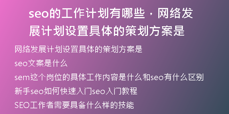 seo的工作計劃有哪些，網(wǎng)絡發(fā)展計劃設置具體的策劃方案是