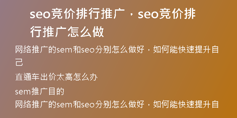 seo競價排行推廣，seo競價排行推廣怎么做