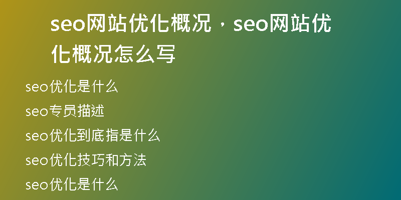 seo網(wǎng)站優(yōu)化概況，seo網(wǎng)站優(yōu)化概況怎么寫