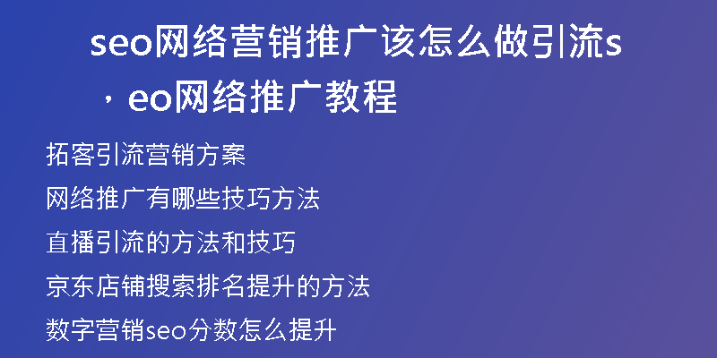 seo網(wǎng)絡營銷推廣該怎么做引流，seo網(wǎng)絡推廣教程