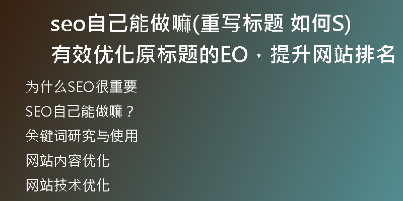 seo自己能做嘛(重寫標(biāo)題 如何有效優(yōu)化原標(biāo)題的SEO，提升網(wǎng)站排名)