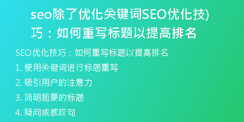 seo除了優(yōu)化關(guān)鍵詞SEO優(yōu)化技巧:如何重寫(xiě)標(biāo)題以提高排名)