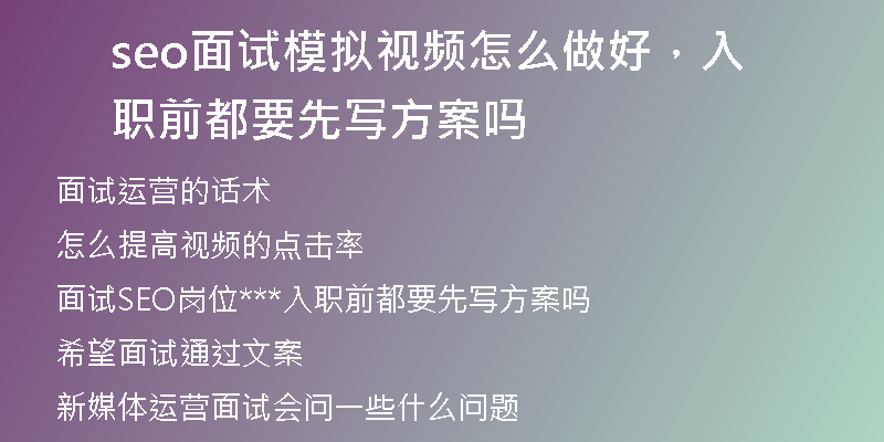 seo面試模擬視頻怎么做好，入職前都要先寫方案嗎
