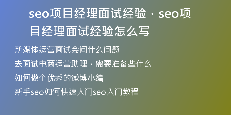seo項(xiàng)目經(jīng)理面試經(jīng)驗(yàn)，seo項(xiàng)目經(jīng)理面試經(jīng)驗(yàn)怎么寫