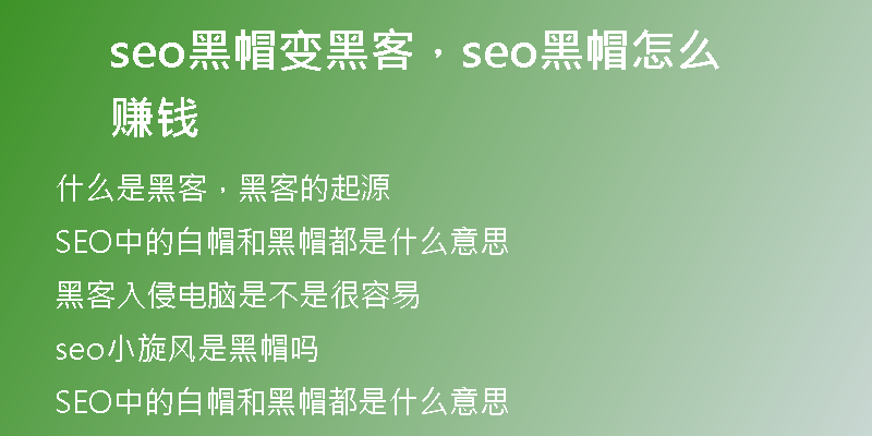 seo黑帽變黑客，seo黑帽怎么賺錢