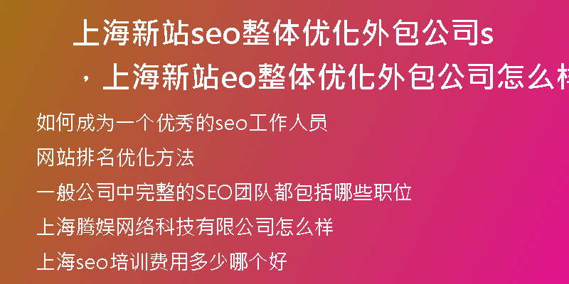 上海新站seo整體優(yōu)化外包公司，上海新站seo整體優(yōu)化外包公司怎么樣