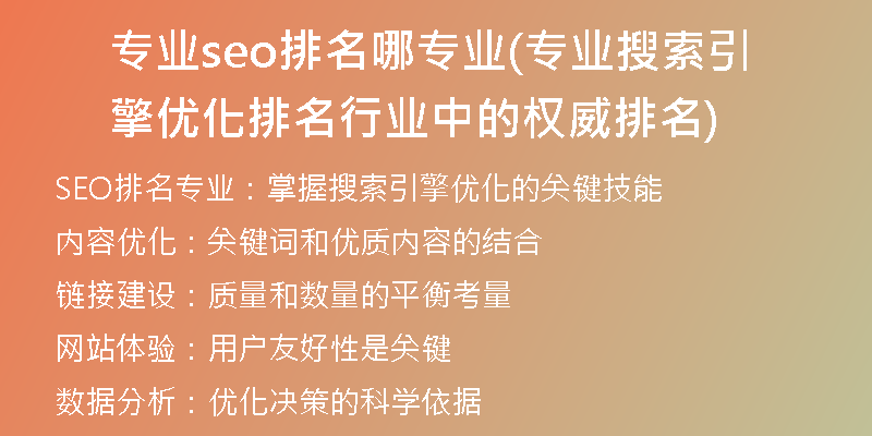 專業(yè)seo排名哪專業(yè)(專業(yè)搜索引擎優(yōu)化排名行業(yè)中的權威排名)